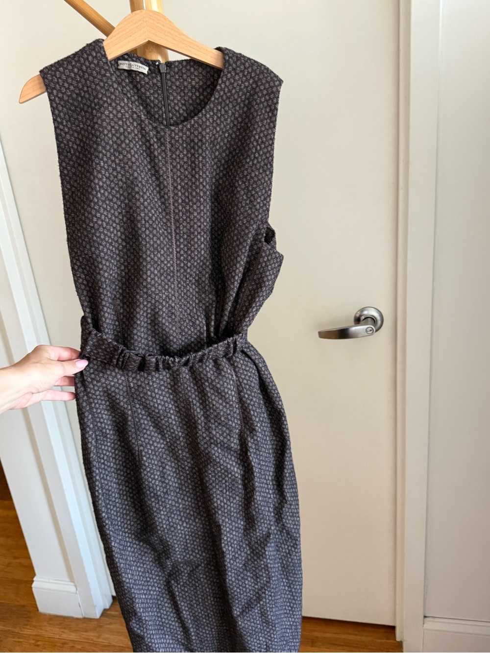 Bottega Veneta Sleeveless Midi Dress in Dark Gray Micro-Pattern